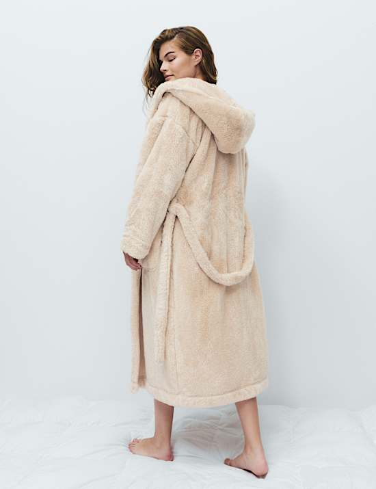 Long Pile Hooded Dressing Gown