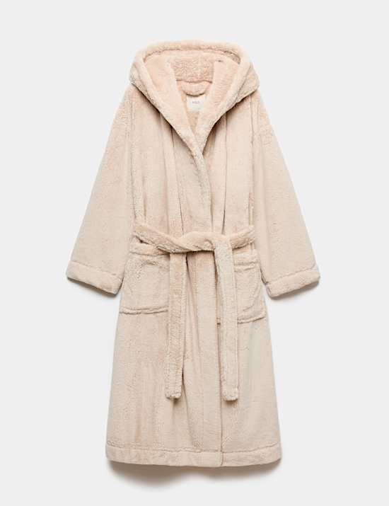 Long Pile Hooded Dressing Gown