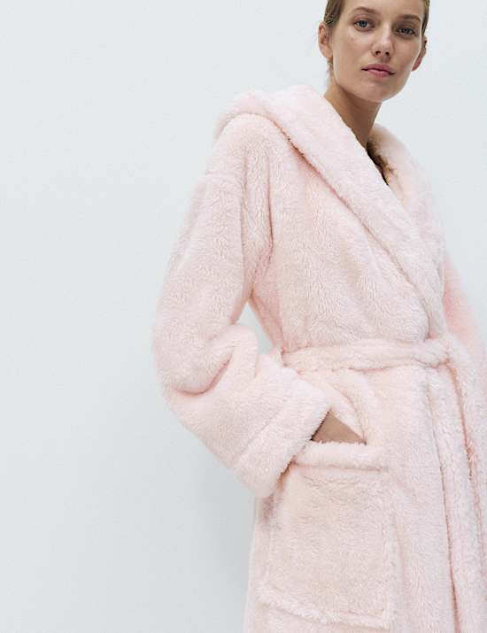 Long Pile Hooded Dressing Gown