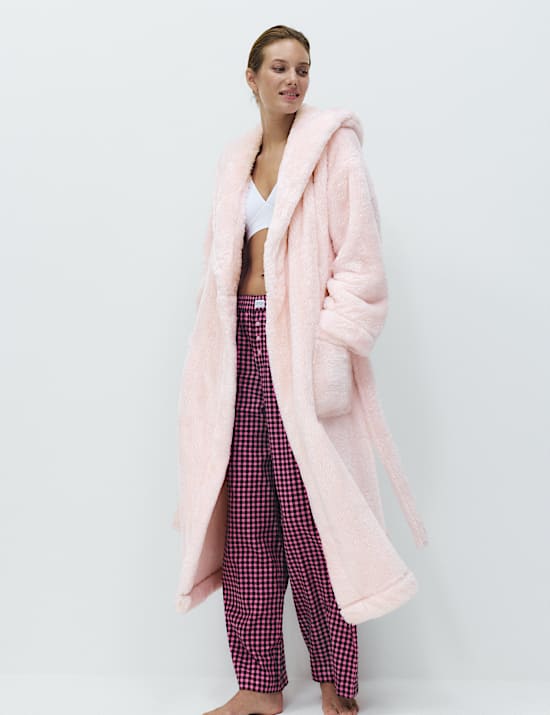 Long Pile Hooded Dressing Gown