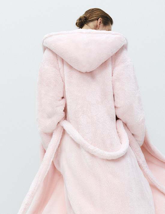 Long Pile Hooded Dressing Gown