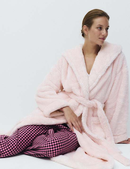 Long Pile Hooded Dressing Gown