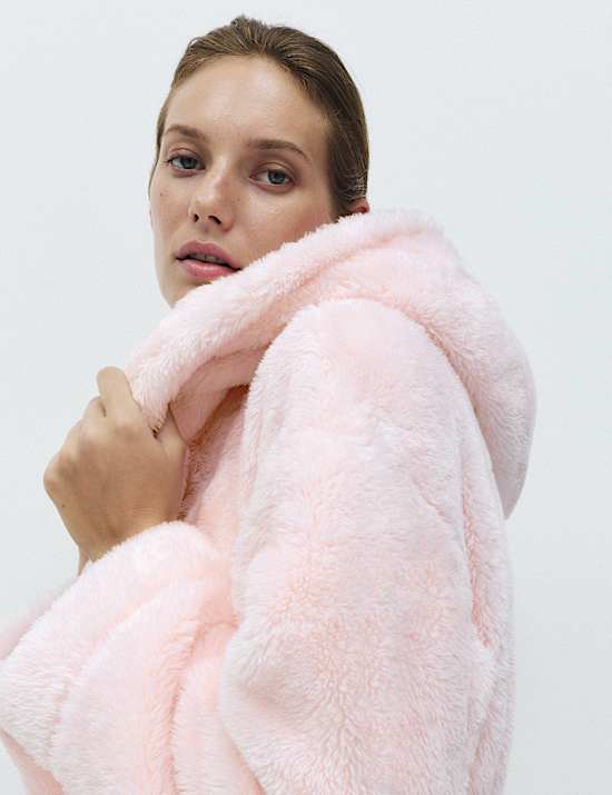 Long Pile Hooded Dressing Gown