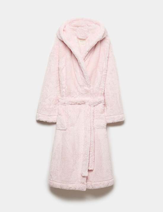 Long Pile Hooded Dressing Gown