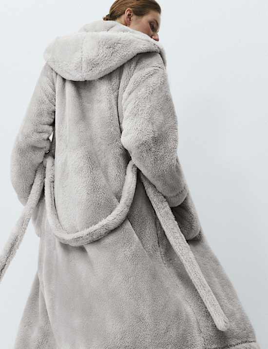 Long Pile Hooded Dressing Gown