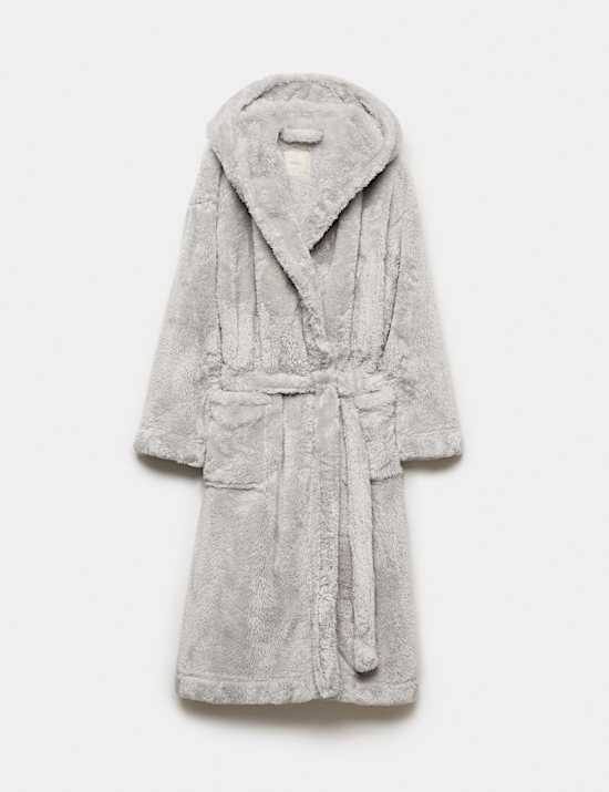 Long Pile Hooded Dressing Gown