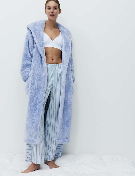 Long Pile Hooded Dressing Gown