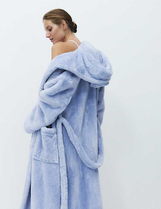 Long Pile Hooded Dressing Gown