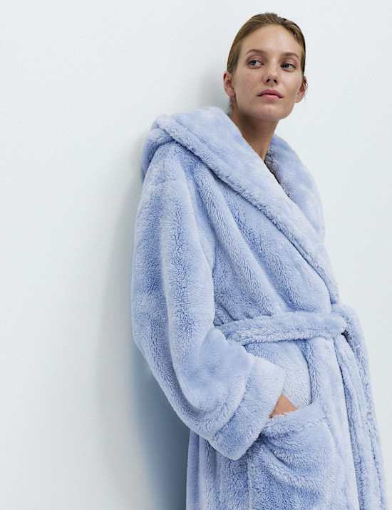 Long Pile Hooded Dressing Gown
