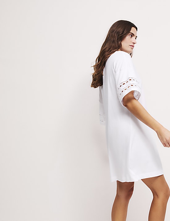 Pure Cotton Broderie Trim Nightdress