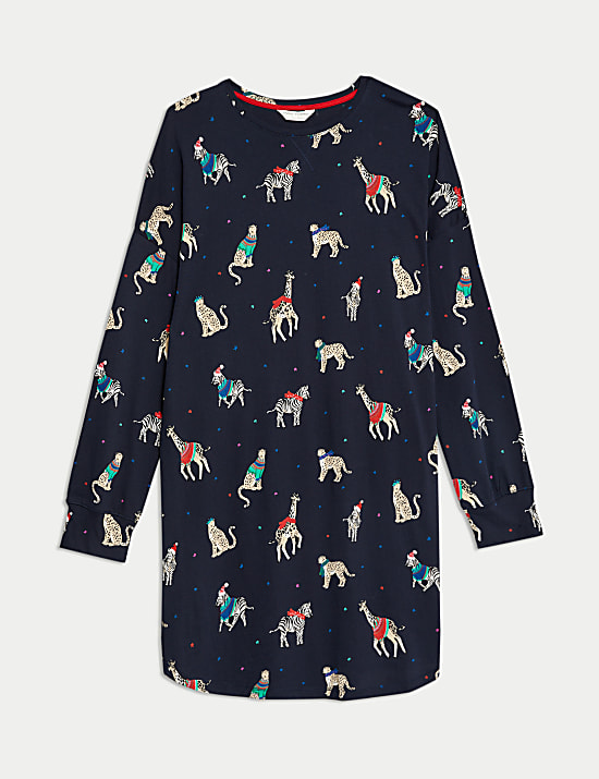 Chemise de nuit Family Christmas &agrave; imprim&eacute; animaux en f&ecirc;te
