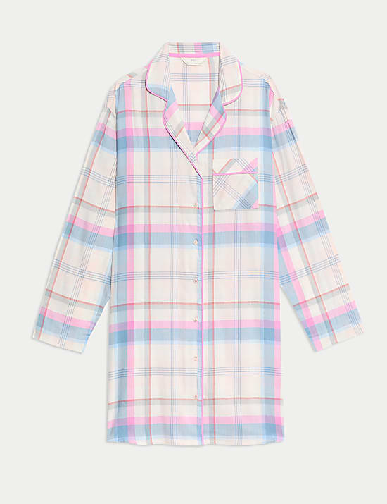 Chemise de nuit en coton mélangé à carreaux