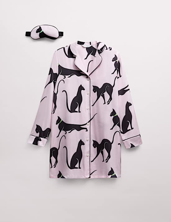 Chemise de nuit à imprimé chat