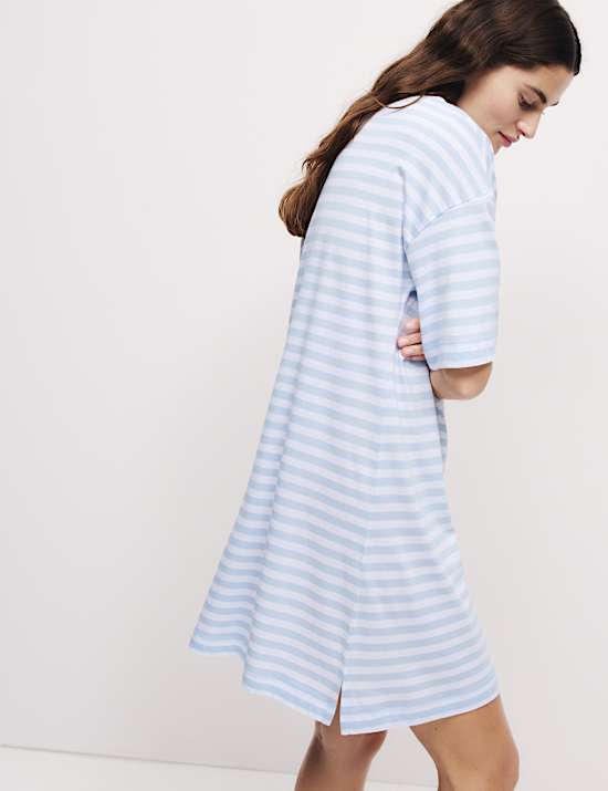 Cotton Modal Striped Short Nightshirt