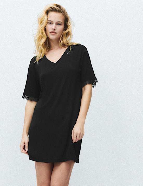 Lace Detail Mini Nightshirt
