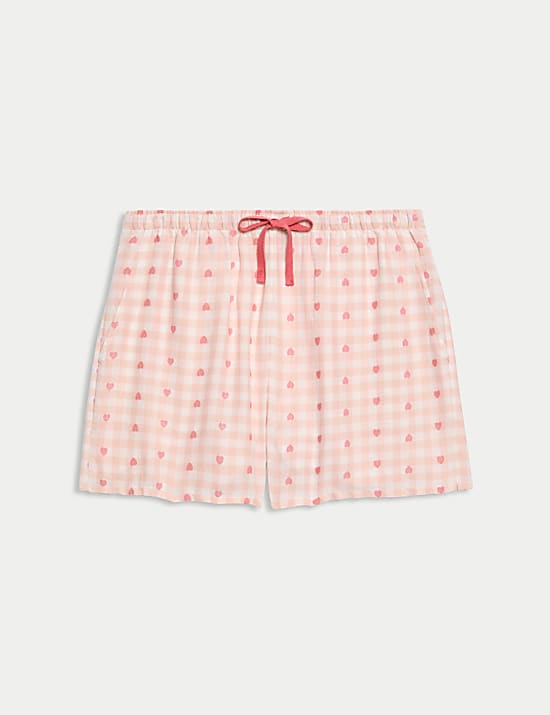 Cotton Rich Checked Heart Print Pyjama Shorts