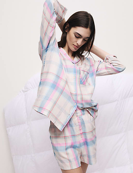 Cotton Blend Checked Pyjama Shorts