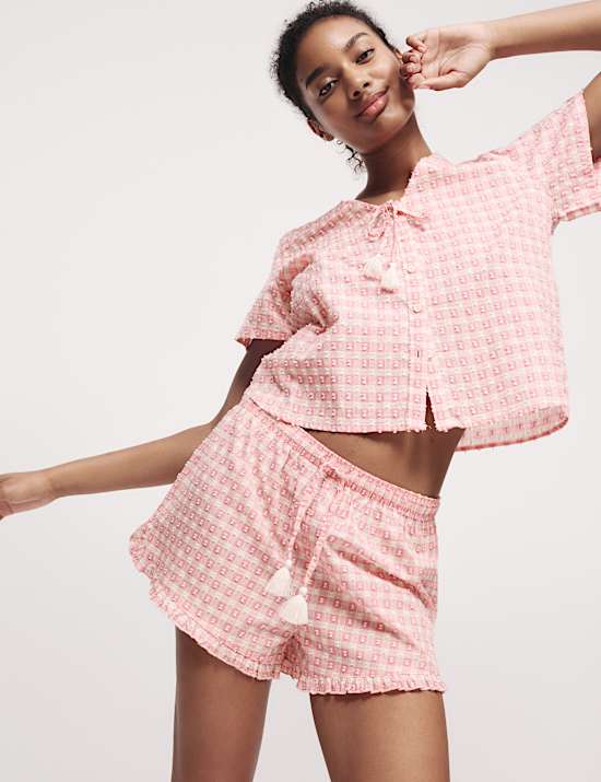 Pure Cotton Dobby Gingham Pyjama Shorts