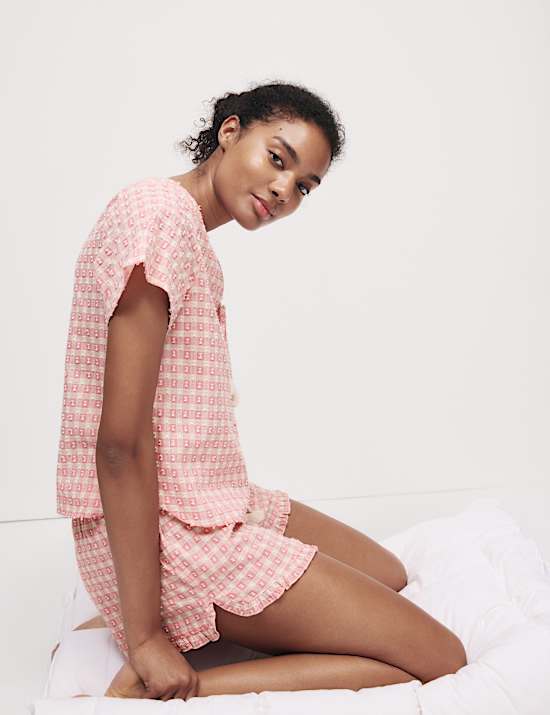 Pantalones cortos de pijama en vichy 100 % algodón Dobby