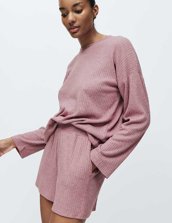 Pantalón corto de pijama ancho acanalado