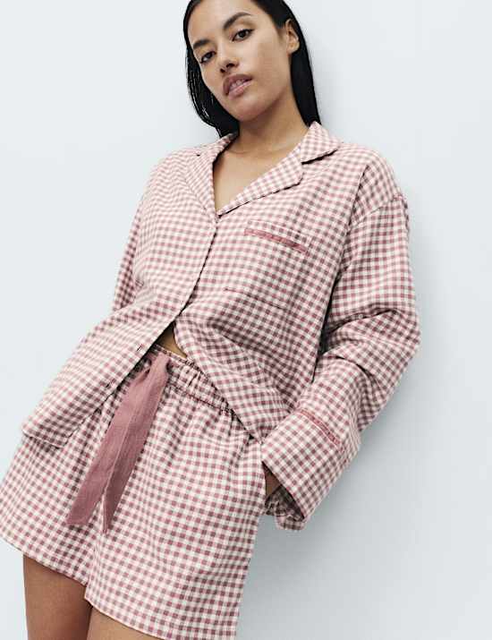 Pure Cotton Flannel Gingham Pyjama Shorts