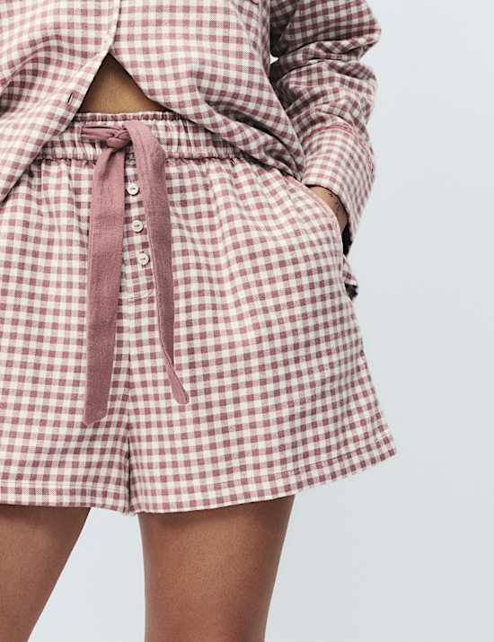 Pure Cotton Flannel Gingham Pyjama Shorts