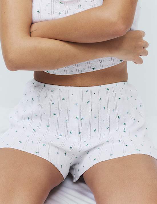 Short de pyjama en maille pointelle florale 100 % coton