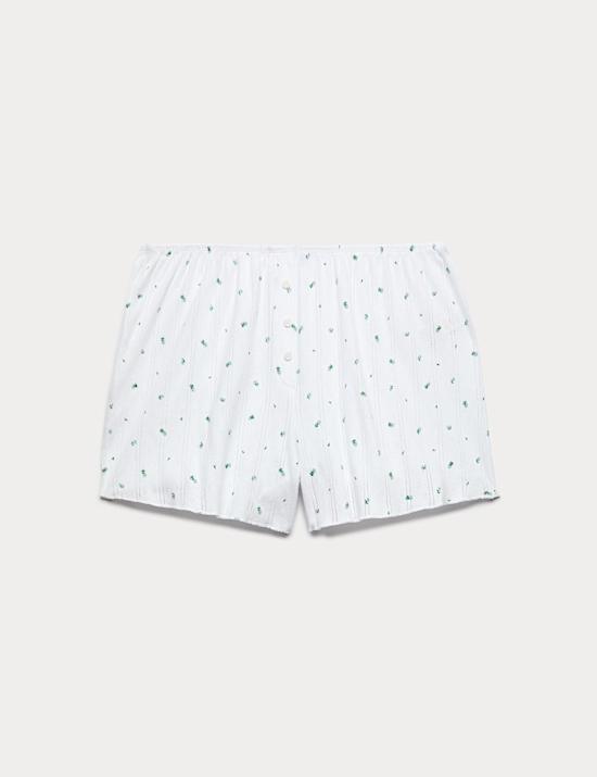 Short de pyjama en maille pointelle florale 100 % coton