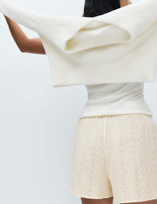 Short de pyjama 100 % coton brod&eacute;