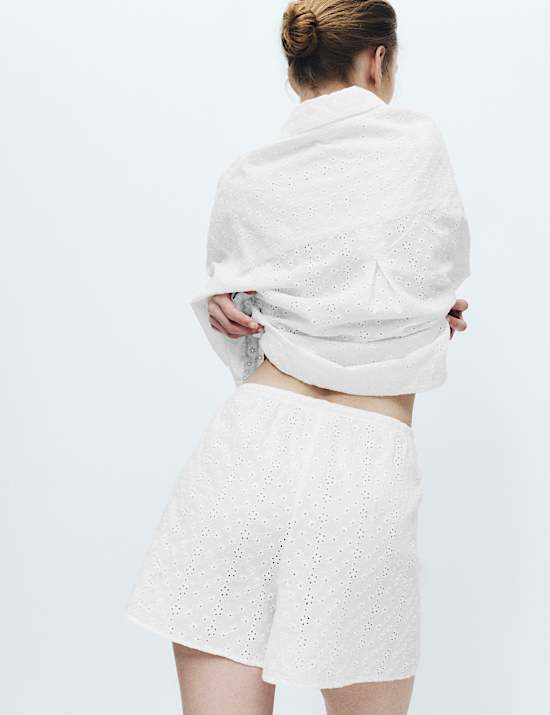 Pantalones cortos de pijama 100 % algod&oacute;n con bordado