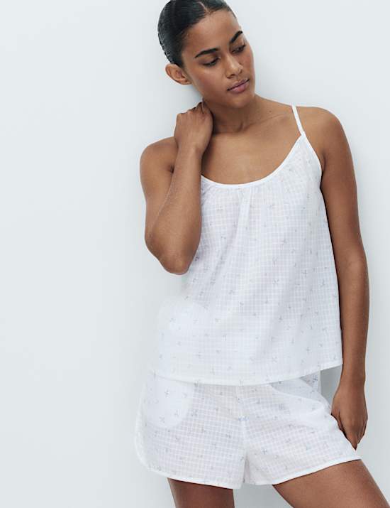 Pure Cotton Floral Grid Check Pyjama Shorts