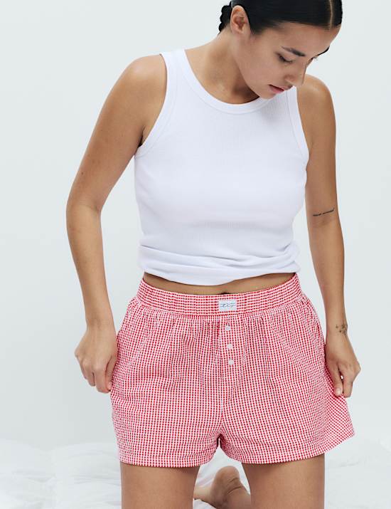 Pure Cotton Seersucker Gingham Pyjama Shorts