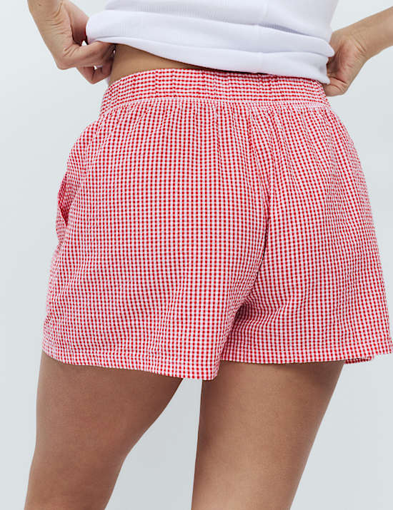 Pure Cotton Seersucker Gingham Pyjama Shorts