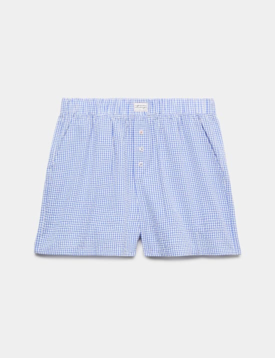 Short de pyjama en seersucker 100 % coton &agrave; carreaux Vichy