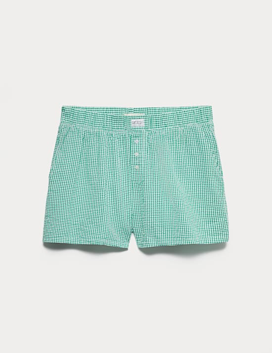 Pure Cotton Seersucker Gingham Pyjama Shorts
