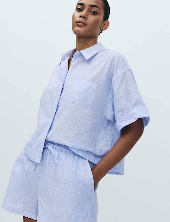 Pure Cotton Woven Striped Pyjama Shorts