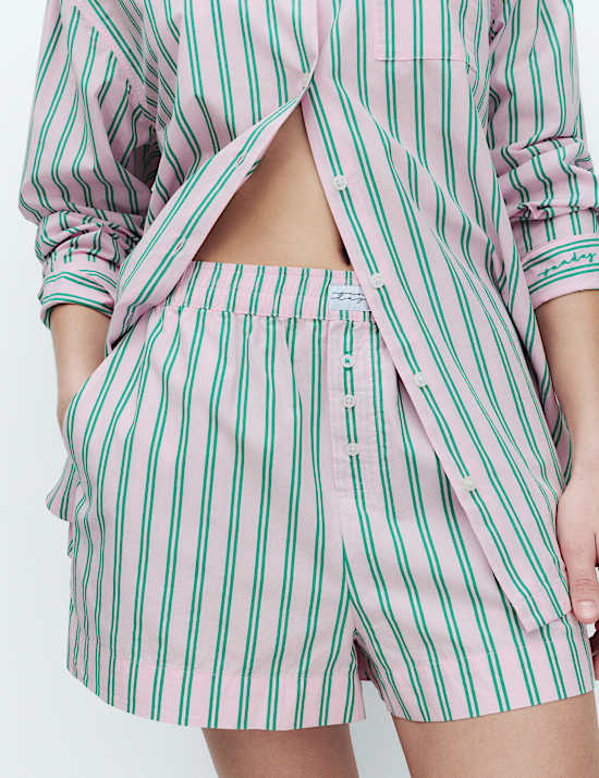Pure Cotton Poplin Striped Pyjama Shorts
