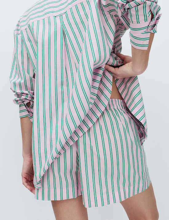 Pure Cotton Poplin Striped Pyjama Shorts