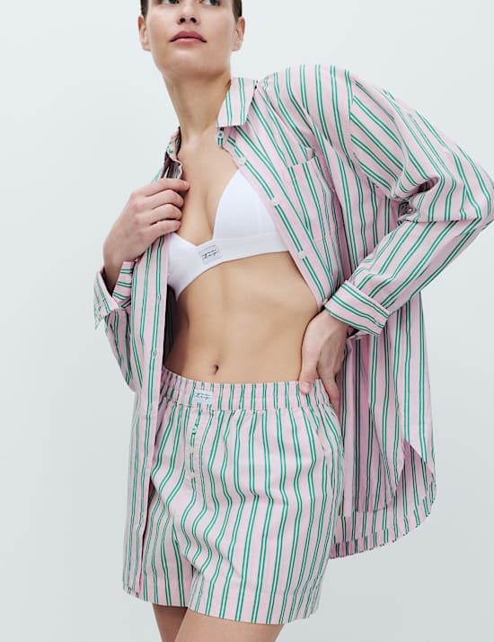 Pure Cotton Poplin Striped Pyjama Shorts