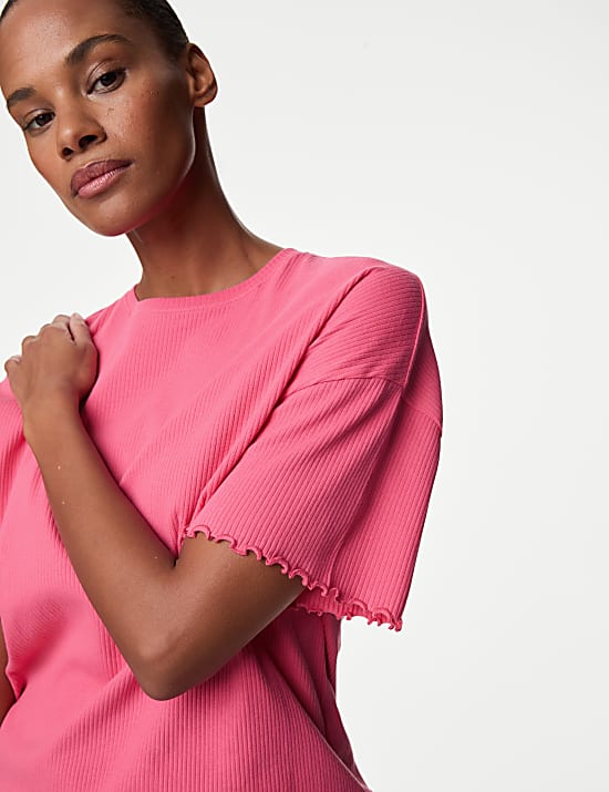 Cotton Rich Ribbed Drawstring Lounge Top