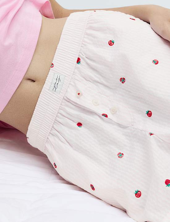 מכנסי פיג'מה קצרים מכותנה ומודל בהדפס פסים