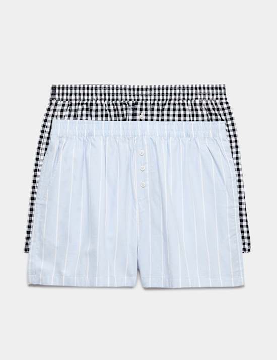 Set van 2 gestreepte korte pyjamabroeken van puur katoen