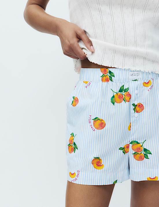 Short de pyjama en popeline 100 % coton imprim&eacute;e