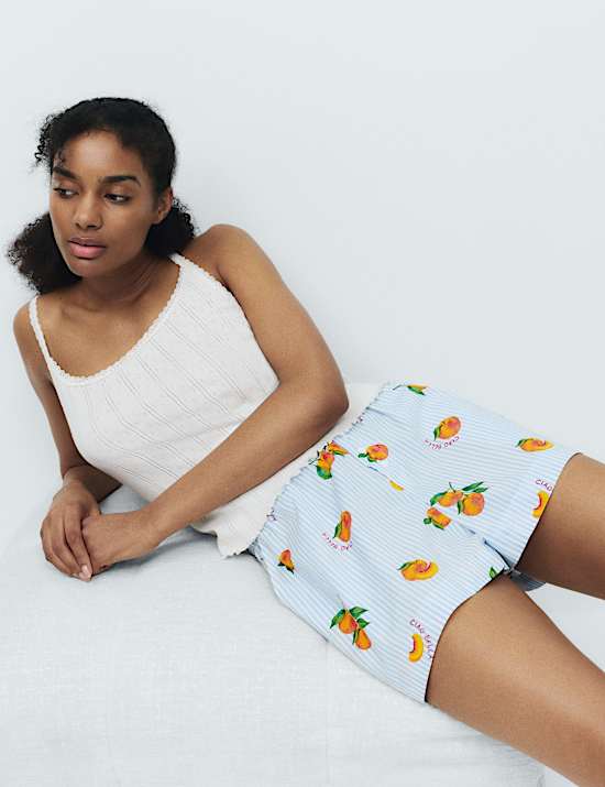 Short de pyjama en popeline 100 % coton imprim&eacute;e