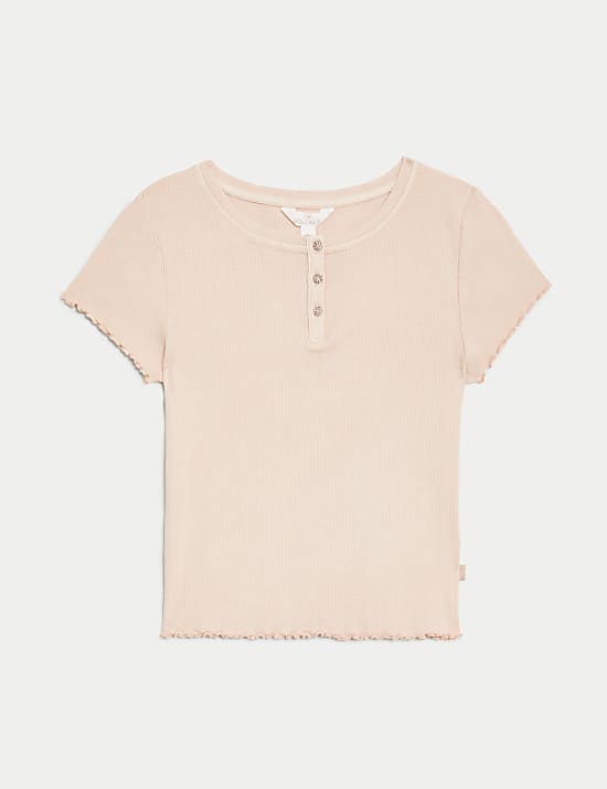 חולצת פיג'מה קרופ באריגת ריב מבד עשיר בכותנה