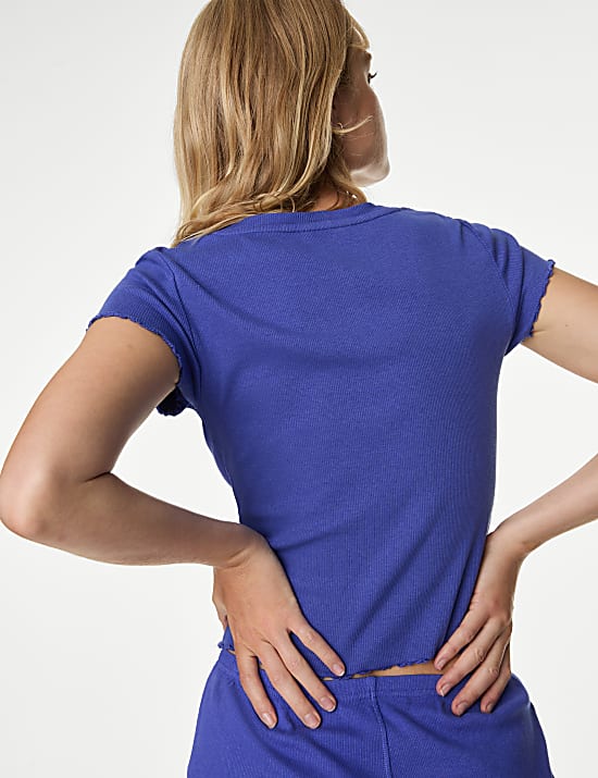 Katoenrijk, geribbeld kort pyjamatruitje