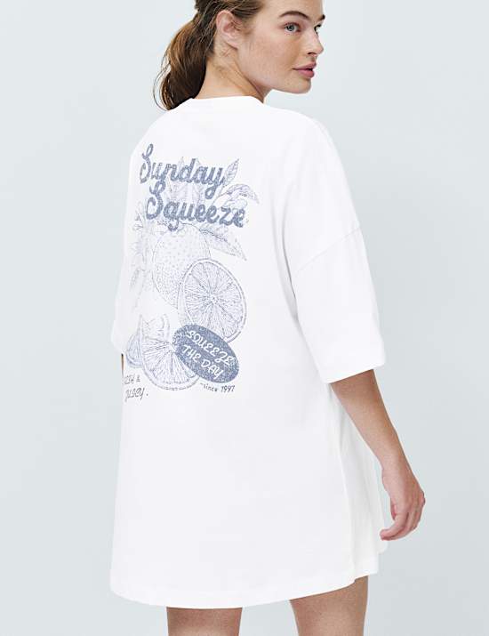 Chemise de nuit oversize en pur coton imprim&eacute;