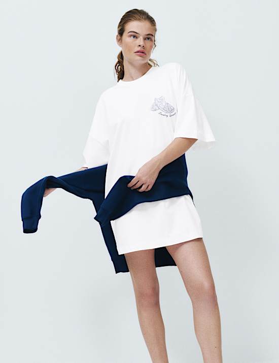 Chemise de nuit oversize en pur coton imprim&eacute;