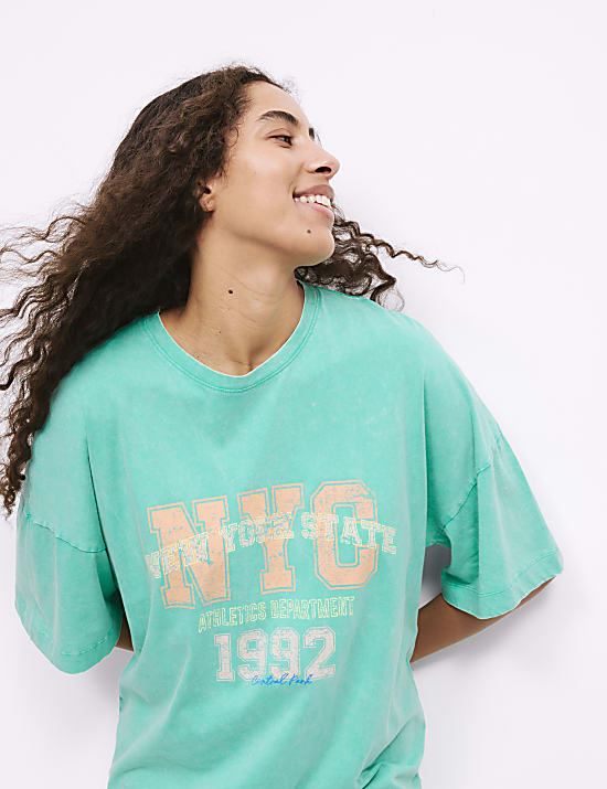 Pure Cotton Slogan Oversized T-Shirt