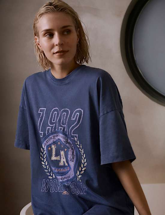 Oversized T-Shirt από 100% βαμβάκι με σλόγκαν